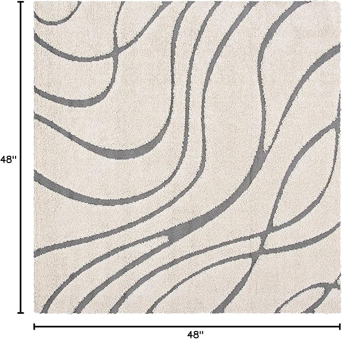 SAFAVIEH Florida Shag Collection Area Rug - 4' Square, Cream & Grey, Non-Shedding & Easy Care, 1.2-inch Thick Ideal for High Traffic Areas in Living Room, Bedroom (SG471-1180)