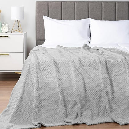 PAVILIA Light Gray Throw Blanket for Couch Bed, Soft Fleece Throws for Sofa Chair, Fuzzy Waffle Textured Blanket, Cozy Warm Lightweight All Season Blanket Throw, 50x60