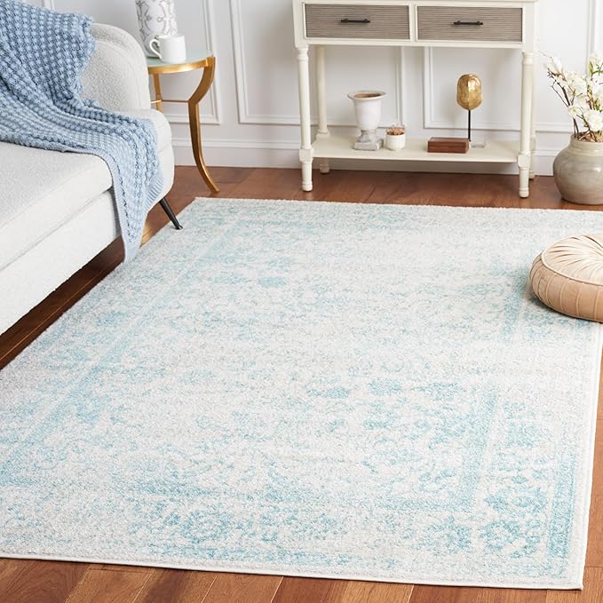 SAFAVIEH Area Rug 3x5 - Adirondack Collection - Ivory & Light Blue, Distressed Vintage Floral Design, Non-Shedding & Easy to Clean, Ideal for Living Room, Bedroom, Dining Space (ADR109L)