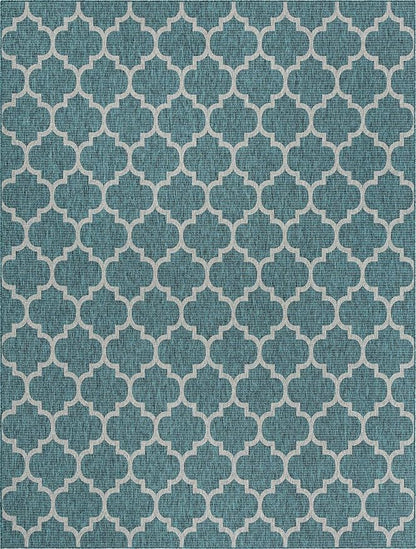 Unique Loom Outdoor Trellis Collection Area Rug (10' x 13' 1" Rectangle, Teal/ Gray)