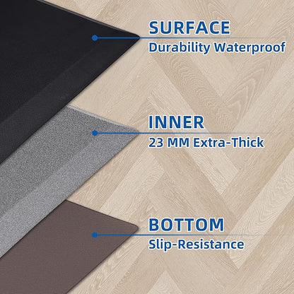 Anti Fatigue Kitchen Mats for Floor, Grey 9/10 Extra Thick Cushioned Standing Desk Mat, Comfort Memory Foam Ergonomic Kitchen Rugs and Mats Non-Slip Waterproof for Office, Kitchen, Sink, 20" x 32"