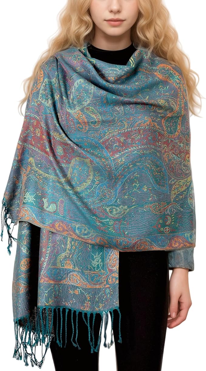 Achillea Big Paisley Pashmina Shawl Wrap for Women – Elegant Scarf for Weddings, Evening Dresses, Festivals & Daily Wear