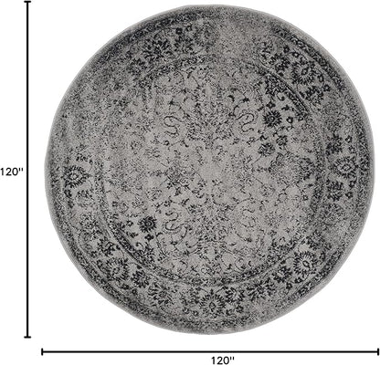 SAFAVIEH Adirondack Collection Area Rug - 10' Round, Grey & Black, Distressed Vintage Floral Design, Non-Shedding & Easy to Clean, Ideal for Living Room, Bedroom, Dining Space (ADR109B)
