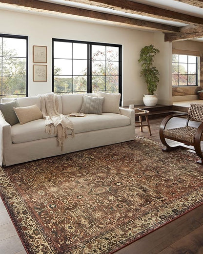 Loloi Magnolia Home by Joanna Gaines Banks Collection BAN-04 Brick/Ivory 2'-6" x 9'-6", .13" Pile Height, Machine Washable, Runner Rug