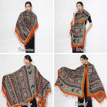 DANA XU 100% Merino Wool Pashmina Shawl for Women 96"x43", Oversized Cashmere Wrap with Tassels, Floral Travel Blanket Cape