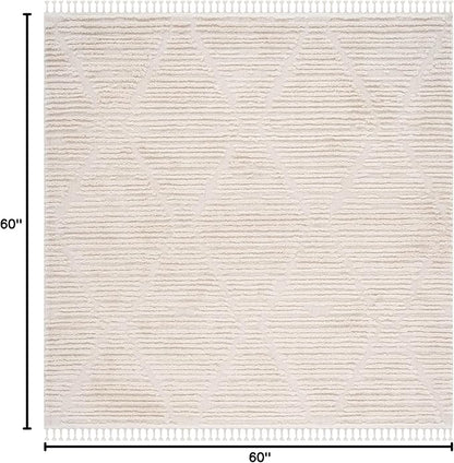 SAFAVIEH Marrakesh Collection Area Rug - 8' Square, Beige, Moroccan Boho Tribal Tassel Design, Non-Shedding & Easy Care, Ideal for High Traffic Areas in Living Room, Bedroom (MRK517C)
