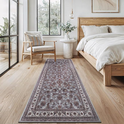 Bloom Rugs Washable Non-Slip 10 ft Runner - Slate Gray Traditional Oriental Runner for Entryway, Hallway, Bathroom, and Kitchen - Exact Size: 2.5' x 10'