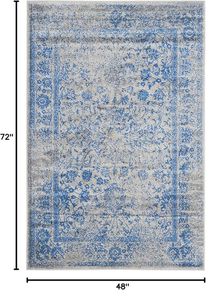 SAFAVIEH Area Rug 4x6 - Adirondack Collection - Grey & Blue, Distressed Vintage Floral Design, Non-Shedding & Easy to Clean, Ideal for Living Room, Bedroom, Dining Space (ADR109A)
