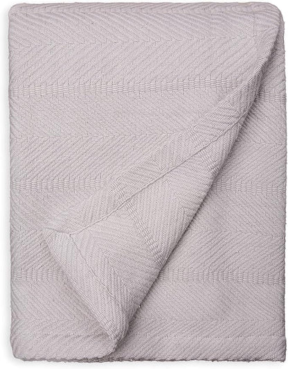 Sticky Toffee Cotton Throw Blanket 60x50 in – Light Gray Woven Lightweight Blanket for Couch or Bed, Soft Herringbone Weave, Boho Farmhouse Style