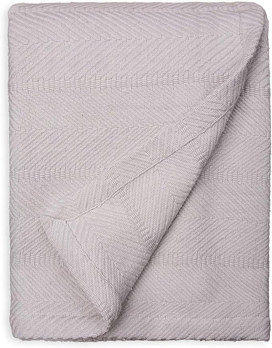 Sticky Toffee Cotton Throw Blanket 60x50 in – Light Gray Woven Lightweight Blanket for Couch or Bed, Soft Herringbone Weave, Boho Farmhouse Style