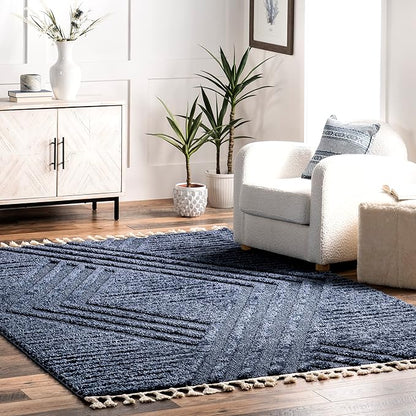 nuLOOM Risette Blue, 7'10" x 10', Geometric, Soft and Textured, High Traffic, Stain Resistant, Easy Clean, Durable Area Rug for Bedroom, Living Room, Dining Space, Den, Foyer, Entryway