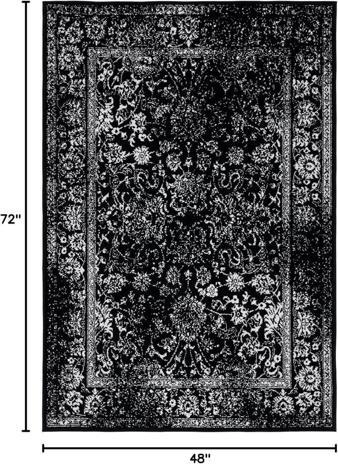 SAFAVIEH Area Rug 4x6 - Adirondack Collection - Black & Ivory, Distressed Vintage Floral Design, Non-Shedding & Easy to Clean, Ideal for Living Room, Bedroom, Dining Space (ADR109Z)
