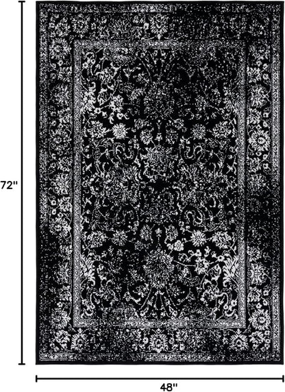 SAFAVIEH Area Rug 4x6 - Adirondack Collection - Black & Ivory, Distressed Vintage Floral Design, Non-Shedding & Easy to Clean, Ideal for Living Room, Bedroom, Dining Space (ADR109Z)