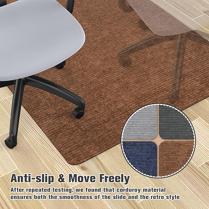Placoot Desk Chair Mat for Hardwood Floor Corduroy Surface 1/6" Thick 55"x35" Office Chair Mat for Rolling Chairs-100% Large Anti-Slip Backing Under Desk Low-Pile