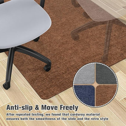 Placoot Desk Chair Mat for Hardwood Floor Corduroy Surface 1/6" Thick 55"x35" Office Chair Mat for Rolling Chairs-100% Large Anti-Slip Backing Under Desk Low-Pile