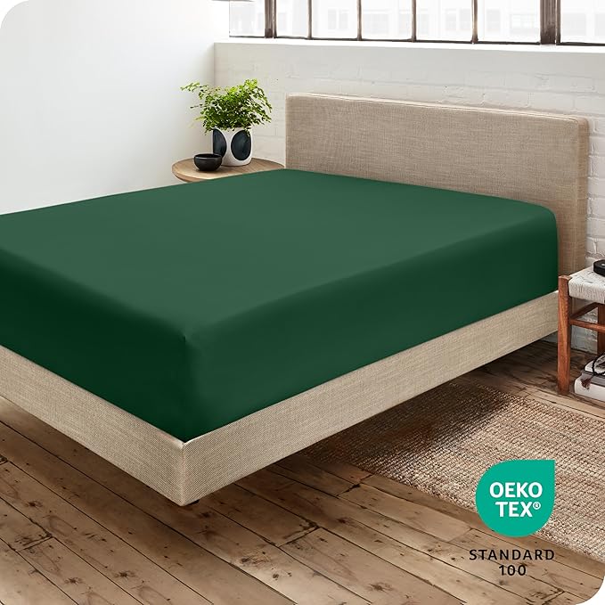 Bare Home Fitted Bottom Sheet King Size - Premium 1800 Microfiber - Ultra-Soft Hotel Luxury - Deep Pocket - Durable and Long Lasting (King, Forest Green)