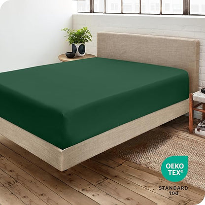 Bare Home Fitted Bottom Sheet Twin XL Size - Premium 1800 Microfiber - Ultra-Soft Hotel Luxury - Deep Pocket - Durable and Long Lasting (Twin XL, Forest Green)