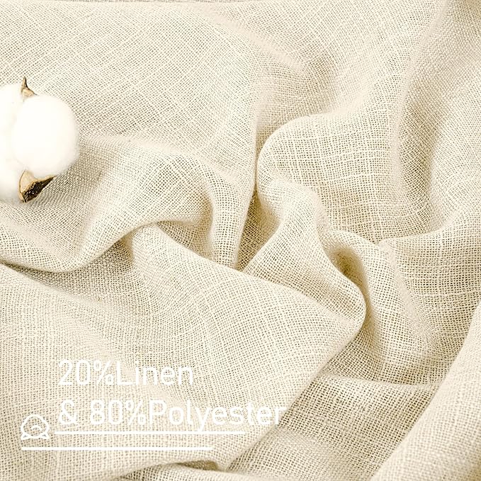 LAMIT 102 inches Long Sheer Linen Curtains, Linen Textured Light Filtering Semi Sheer Back Tab and Rod Pocket Natural Boho Drapes for Living Room/Farmhouse, 2 Panels, Beige, 52 x 102 Inch