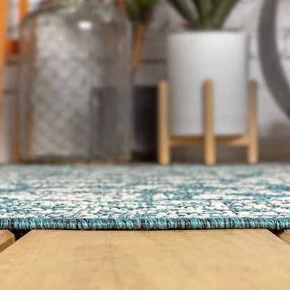 JONATHAN Y Weave Floral Indoor Outdoor Octagon Area Rug 8 Ft Teal/Gray, Tela Bohemian Textured for Backyard, Patio, Porch, Easy-Cleaning, High Traffic, Pet-Friendly, Non-Shedding (SMB100C-8TGN)