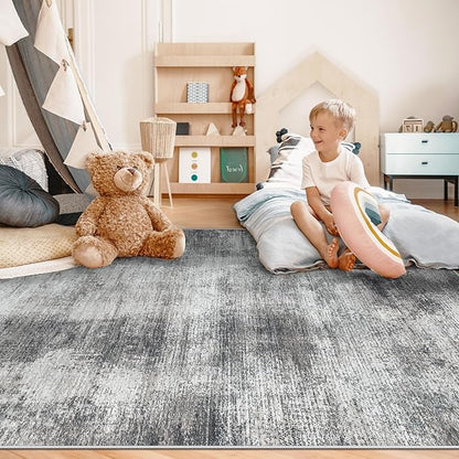 6x9 Area Rugs for Living Room: Washable Rug Modern Abstract Neutral Soft Rugs Non-Slip Low-Pile Indoor Floor Carpet for Bedroom Dining Room Kitchen (Grey, 6'x9')
