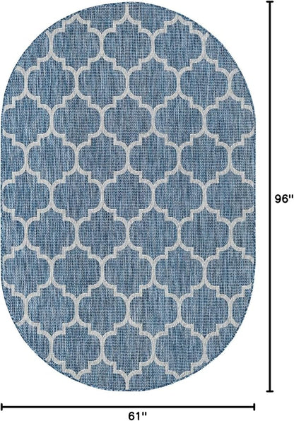 Unique Loom Trellis Collection Area Rug-Lattice Design, Moroccan Inspired for Indoor/Outdoor Décor, 5' 0" x 8' 0" Oval, Navy Blue/Gray