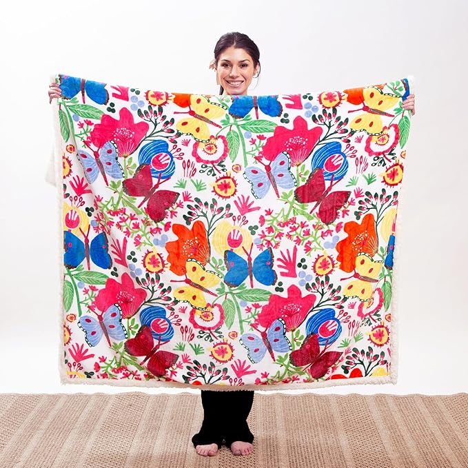 CARSTENS, INC. Ultra Premium Super Soft Plush Sherpa Fleece Oversized Throw Blanket 54" x 68", Butterfly