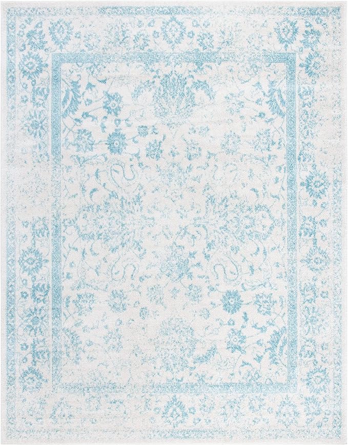 SAFAVIEH Area Rug 10x14 - Adirondack Collection - Large - Ivory & Light Blue, Distressed Vintage Floral Design, Non-Shedding & Easy to Clean, Ideal for Living Room, Bedroom, Dining Space (ADR109L)