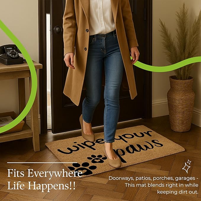 Coir Door Mats 17" X 30", Non-Slip Sturdy, PVC Backed Heavy Duty, Easy to Clean, Ideal for Door Entrance, Patio, Porch, Backyard, Garages, Wipe Your Paws