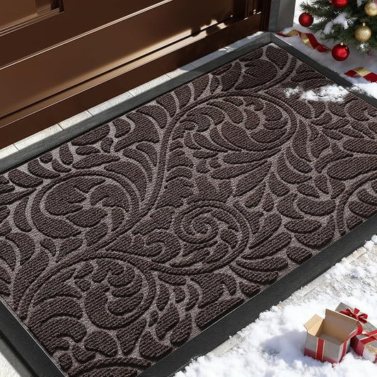 Yimobra Door Mat Outside Entrance 29.5x17, Waterproof Sturdy Outdoor Mats for Front Door, Heavy Duty Non-Slip Doormat for Garage Patio Entryway Indoor, Easy Clean, Coffee