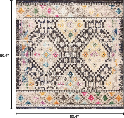 SAFAVIEH Madison Collection Area Rug - 6'7" Square, Black & Yellow, Boho Diamond Distressed Design, Non-Shedding & Easy Care, Ideal for High Traffic Areas in Living Room, Bedroom (MAD418Z)