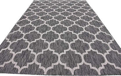 Unique Loom Outdoor Trellis Collection Area Rug (7' 1" x 10' Rectangle, Black/ Ivory)