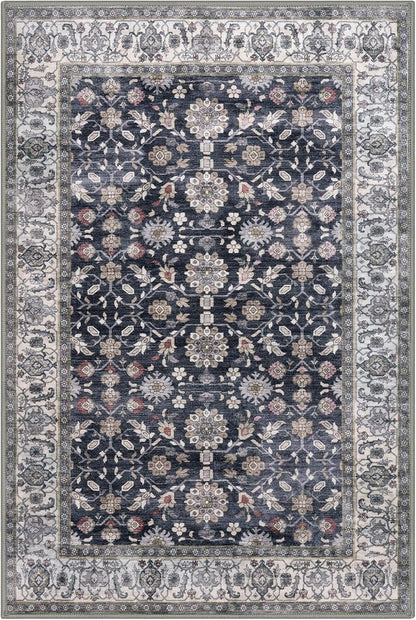 KUTA 3x5 Rugs for Entryway, Vintage Floral Area Rug Washable Non-Slip Grey Black Beige Ultra Thin Soft Printed Distressed Entry Low-Pile Throw Carpet for Bedroom Nursery Living Room