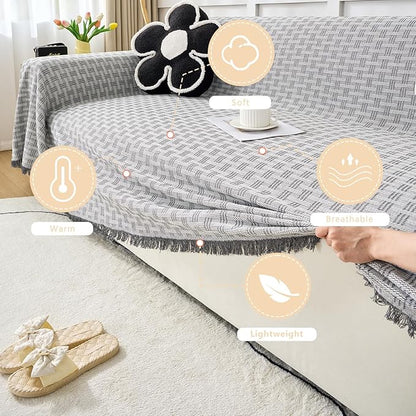Grey Couch Cover Blanket Cute Geometrical Jacquard Washable Sofa Cover for Extra Large Furniture for 3 Cushion Sofa L Shaped Sectional Couch Blanket 71"x 118"