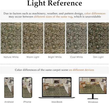 6x9 Area Rug for Living Room Green Brown Vintage Washable Bedroom Carpet Traditional Distressed Soft Non Slip Indoor Large Accent Rug Retro Thin Low Pile Floor Cover for Dining Room Playroom