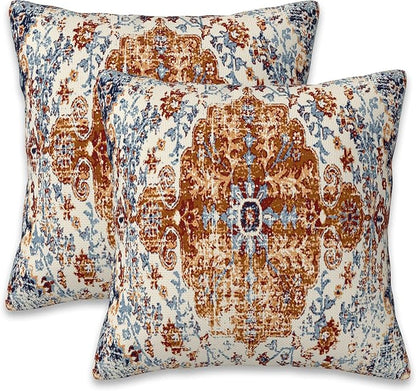 Ethnic Boho Throw Pillow Covers Set of 2 Rug Boho Style Ethnic Design Pillow Covers 20x20 Inch Modern Farmhouse Home Decorative Pillow Cases Cushion Cover for Sofa Living Room Office
