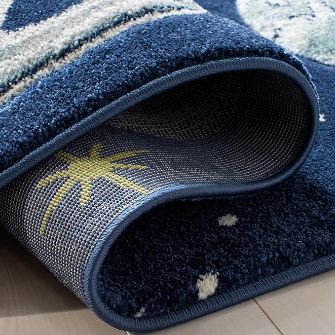 SAFAVIEH Carousel Kids Collection Area Rug - 8' Square, Navy & Ivory, Non-Shedding & Easy Care, Ideal for High Traffic Areas for Boys & Girls in Playroom, Nursery, Bedroom (CRK103N)