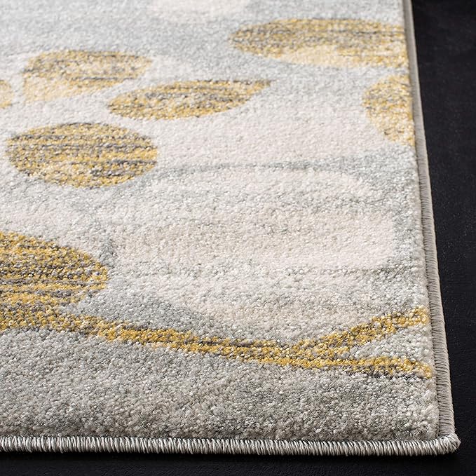 SAFAVIEH Evoke Collection 4' x 6' Grey / Gold EVK236P Floral Non-Shedding Living Room Bedroom Accent Rug