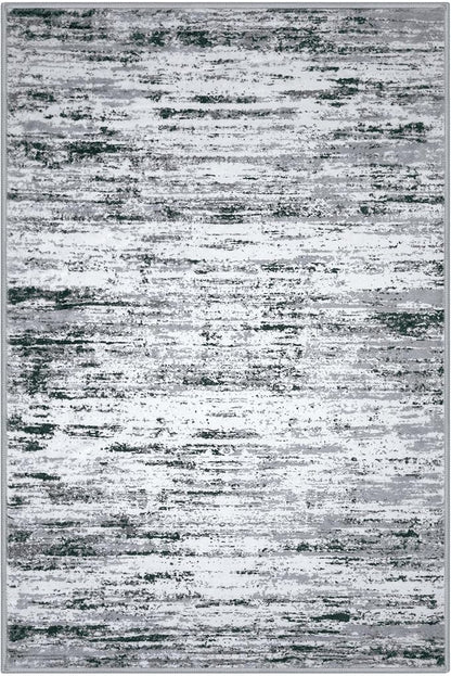 Modern Abstract 5x7 Machine Washable Area Rug Non-Slip Soft Bedroom Living Romm Rug Black Gray White Ultra Thin Print Faux Wool Floor Carpet Throw Rugs for Nursery Playroom Dining Room Indoor