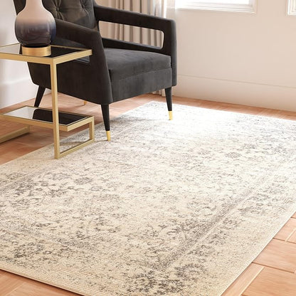 SAFAVIEH Area Rug 4x6 - Adirondack Collection - Ivory & Silver, Distressed Vintage Floral Design, Non-Shedding & Easy to Clean, Ideal for Living Room, Bedroom, Dining Space (ADR109C)