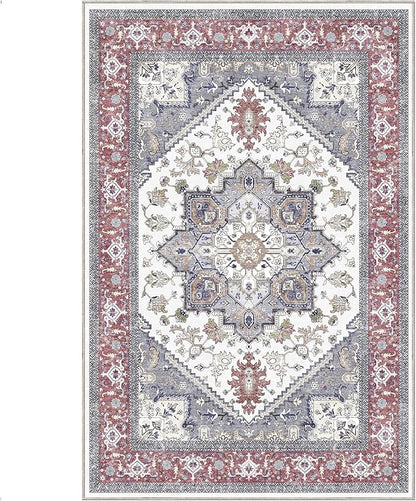 OPPODREAM Thin 6x9 Area Rugs, Washable Rug 6x9 with Non Slip Backing, Faux Cashmere Low-Pile 6 x 9 Carpet, Red & Grey