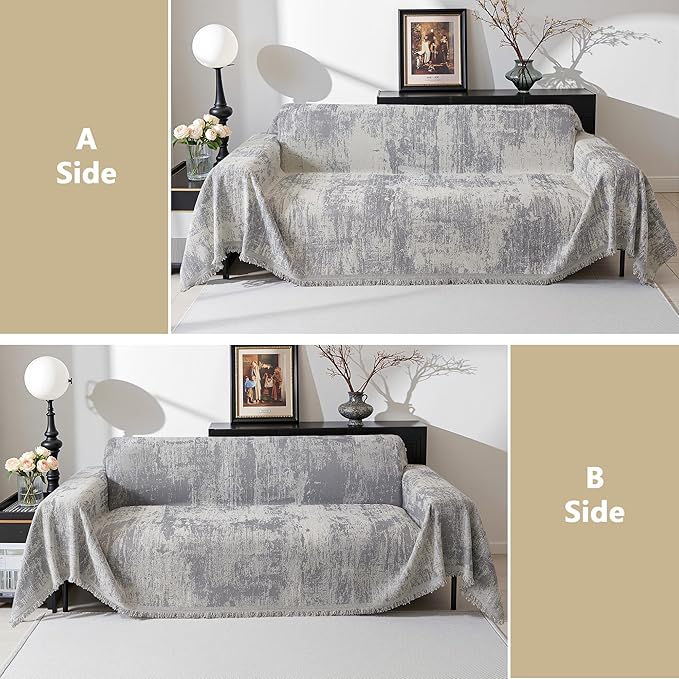 MEETSKY Small Boho Couch Cover Sofa Covers Washable, Chenille Soft Throws Cover for Love seat, Abstract Geometric Sofa Slipcover Multi-Use Furniture Protector for Dogs Pets, 71" x 102", Light Grey