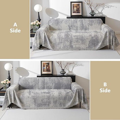 MEETSKY Couch Cover Boho Sofa Covers Couch Covers for 3 Cushion Couch Sofa Pet Friendly, Abstract Geometric Washable Sofa Slipcover for Sectional Sofa Cover with Tassel, 91" x 134", Light Grey