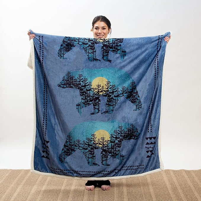 CARSTENS, INC. Ultra Premium Super Soft Plush Sherpa Fleece Oversized Throw Blanket 54" x 68", Three Bears