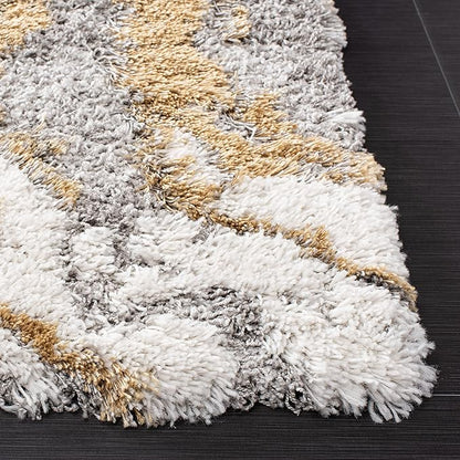 SAFAVIEH Horizon Shag Collection Area Rug - 9' x 12', Grey & Gold, Modern Abstract Design, Non-Shedding & Easy Care, 2.6-inch Thick Ideal for High Traffic Areas in Living Room, Bedroom (HZN890D)
