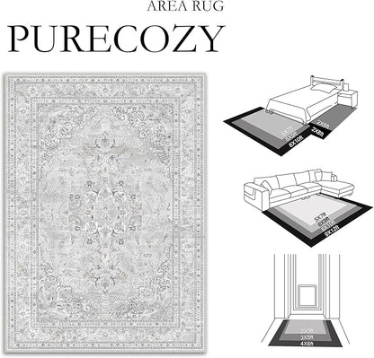 Grey 2x3 Area Rug Washable Vintage Small Carpet for Entryway Kitchen Soft Retro Floral Low Pile Thin Door Mat Non Slip Central Medallion Throw Rug for Bathroom Office Bedroom Dining Room