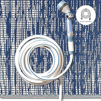 Fab Habitat Outdoor Rug - Waterproof, Fade Resistant, Crease-Free, Reversible - Premium Recycled Plastic - Distressed Abstract Stripes - Patio, Porch, Deck, Balcony - Brooklyn - Blue - 5 x 8 ft