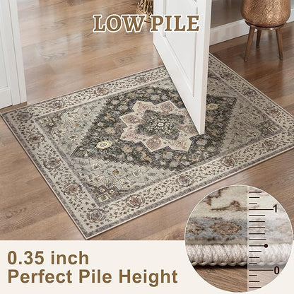 Tangsoo 2x6 Washable Runner Rug for Hallways, Non Slip Vintage Runner, Soft Low Pile Long Rug Runner, Print Distressed Grey Carpet Runners for Kitchen Bedroom Entryway Bathroom Living Room