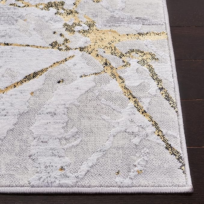 SAFAVIEH Amelia Collection Runner Rug - 2' x 16', Grey & Gold, Modern Abstract Design, Non-Shedding & Easy Care, Ideal for High Traffic Areas in Living Room, Bedroom (ALA293G)