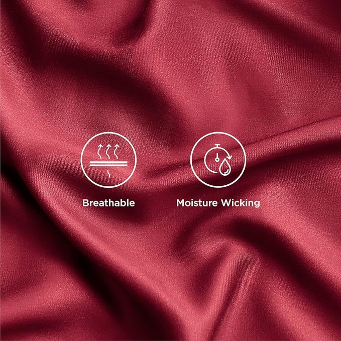 Bedsure Queen Sheet Set, Rayon Derived from Bamboo, Cooling Sheets, Breathable & Soft, Deep Pocket Up to 16 Inches, Hotel Luxury Silky Bedding for Hot Sleepers, Burgundy