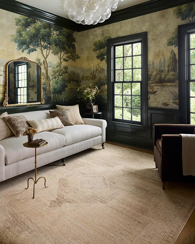 Loloi Chris Loves Julia Palma Collection PLM-07 Wheat/Taupe 3'-6" x 5'-6" Fringe Accent Rug Vintage Style Boho Living Room Bedroom Carpet